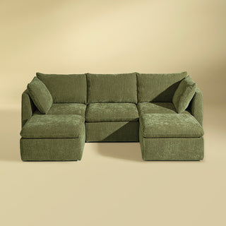 Macy 5 Seats Modular Sectional Sofa with Fully Removable Covers, Large Storage (Moss Green Chenille)