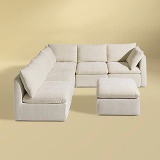Macy 6 Seats Modular Sectional Sofa with Fully Removable Covers, Large Storage (Alpine Beige Chenille)