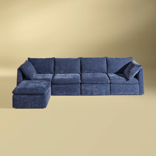 Macy 5 Seats Modular Sectional Sofa with Fully Removable Covers, Large Storage (Navy Blue Chenille)