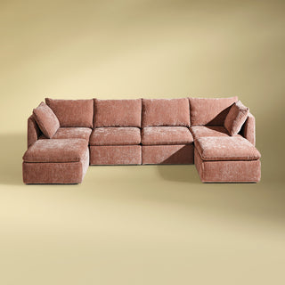 Macy 6 Seats Modular Sectional Sofa with Fully Removable Covers, Large Storage (Rusty Peach Red Chenille)