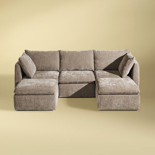 Macy 5 Seats Modular Sectional Sofa with Fully Removable Covers, Large Storage (Taupe Chenille)