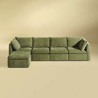 Macy 5 Seats Modular Sectional Sofa with Fully Removable Covers, Large Storage (Moss Green Chenille)