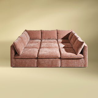 Macy Pit-sectional Sofa, Rusty Peach Red Chenille