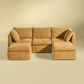 Macy 5 Seats Modular Sectional Sofa with Fully Removable Covers, Large Storage (Ochre Yellow Chenille)