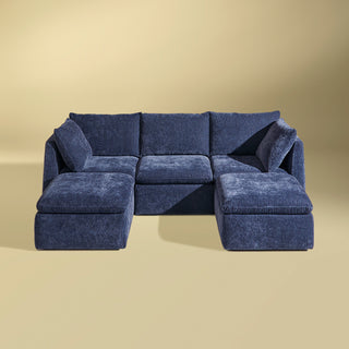 Macy 5 Seats Modular Sectional Sofa with Fully Removable Covers, Large Storage (Navy Blue Chenille)