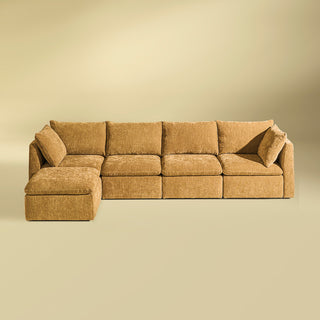 Macy 5 Seats Modular Sectional Sofa with Fully Removable Covers, Large Storage (Ochre Yellow Chenille)