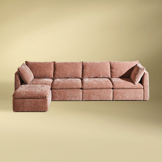 Macy 5 Seats Modular Sectional Sofa with Fully Removable Covers, Large Storage (Rusty Peach Red Chenille)