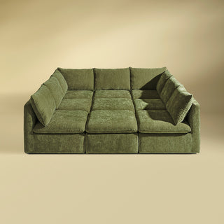 Macy Pit-sectional Sofa, Moss Green Chenille