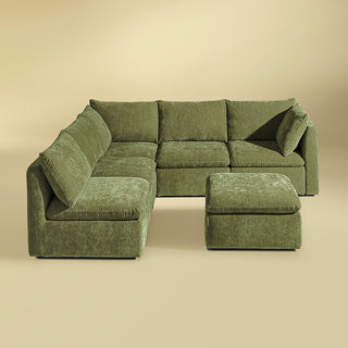 Macy 6 Seats Modular Sectional Sofa with Fully Removable Covers, Large Storage (Moss Green Chenille)