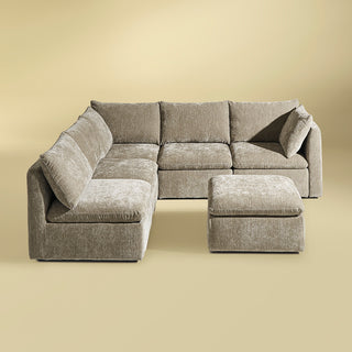 Macy 6 Seats Modular Sectional Sofa with Fully Removable Covers, Large Storage (Keystone Gray Chenille)