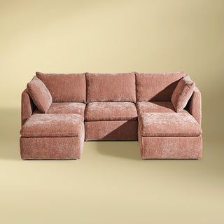 Macy 5 Seats Modular Sectional Sofa with Fully Removable Covers, Large Storage (Rusty Peach Red Chenille)