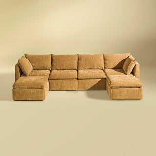 Macy 6 Seats Modular Sectional Sofa with Fully Removable Covers, Large Storage (Ochre Yellow Chenille)