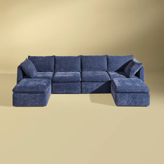 Macy 6 Seats Modular Sectional Sofa with Fully Removable Covers, Large Storage (Navy Blue Chenille)
