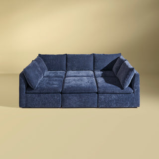 Macy Pit-sectional Sofa, Navy Blue Chenille