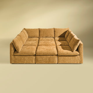 Macy Pit-sectional Sofa, Ochre Yellow Chenille