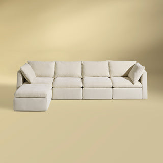 Macy 5 Seats Modular Sectional Sofa with Fully Removable Covers, Large Storage (Alpine Beige Chenille)