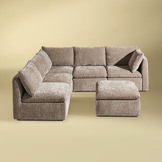 Macy 6 Seats Modular Sectional Sofa with Fully Removable Covers, Large Storage (Taupe Chenille)