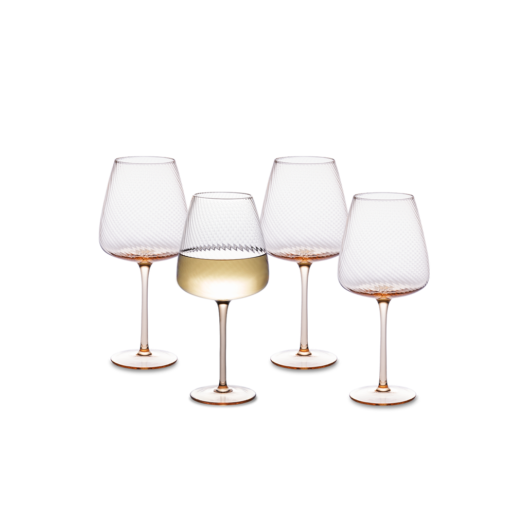 Zest Fluted Wine Glass Set of 4, Peach