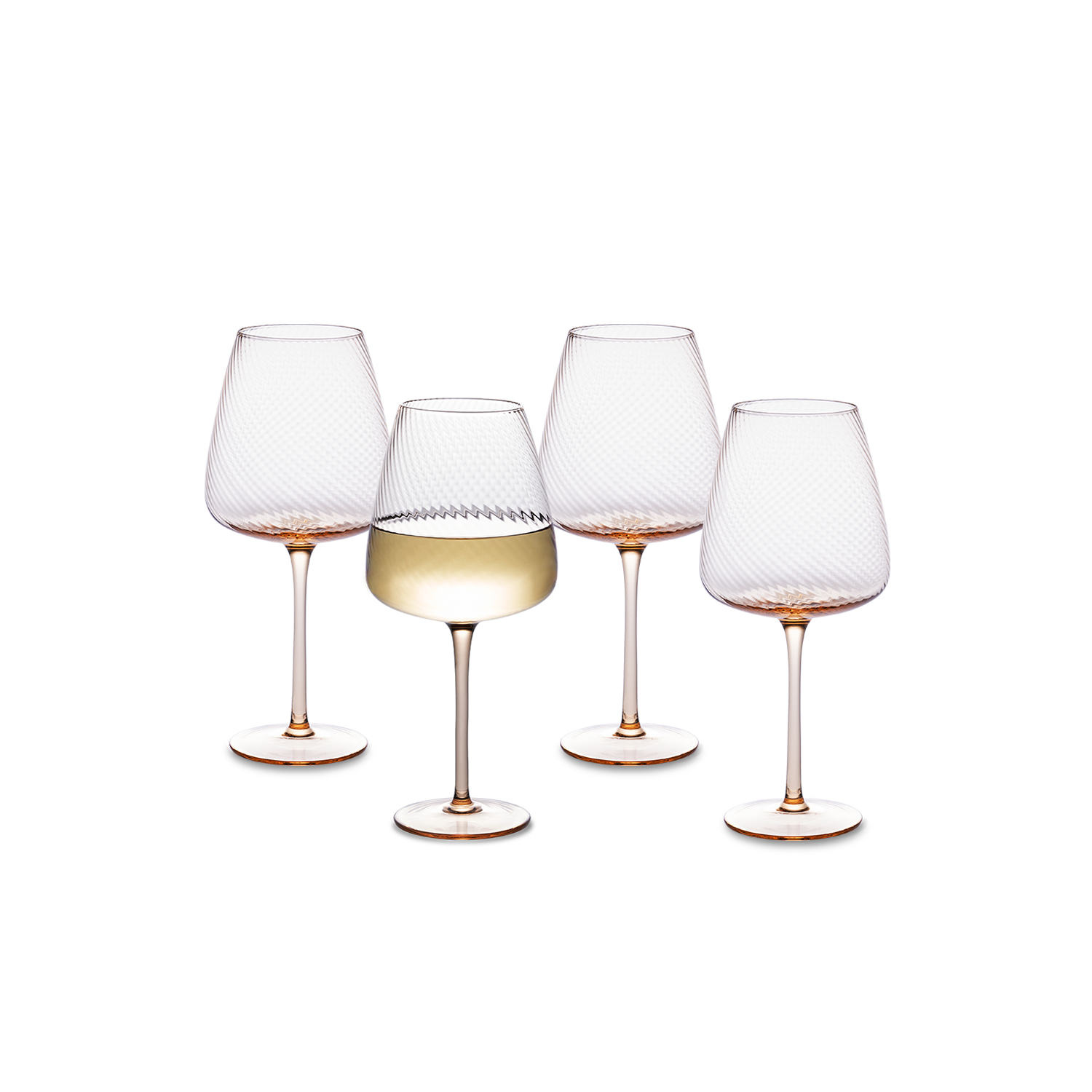 Zest Fluted Wine Glass Set of 4, Peach