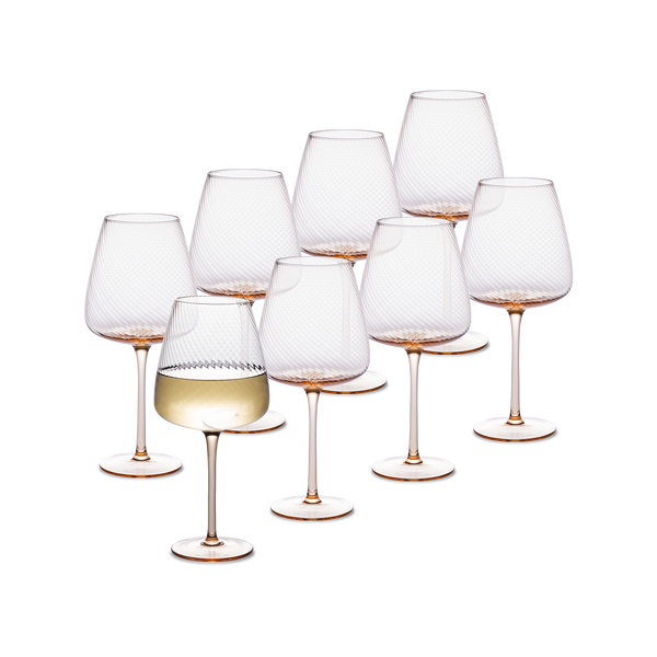 Zest Fluted Wine Glass Set of 8, Peach