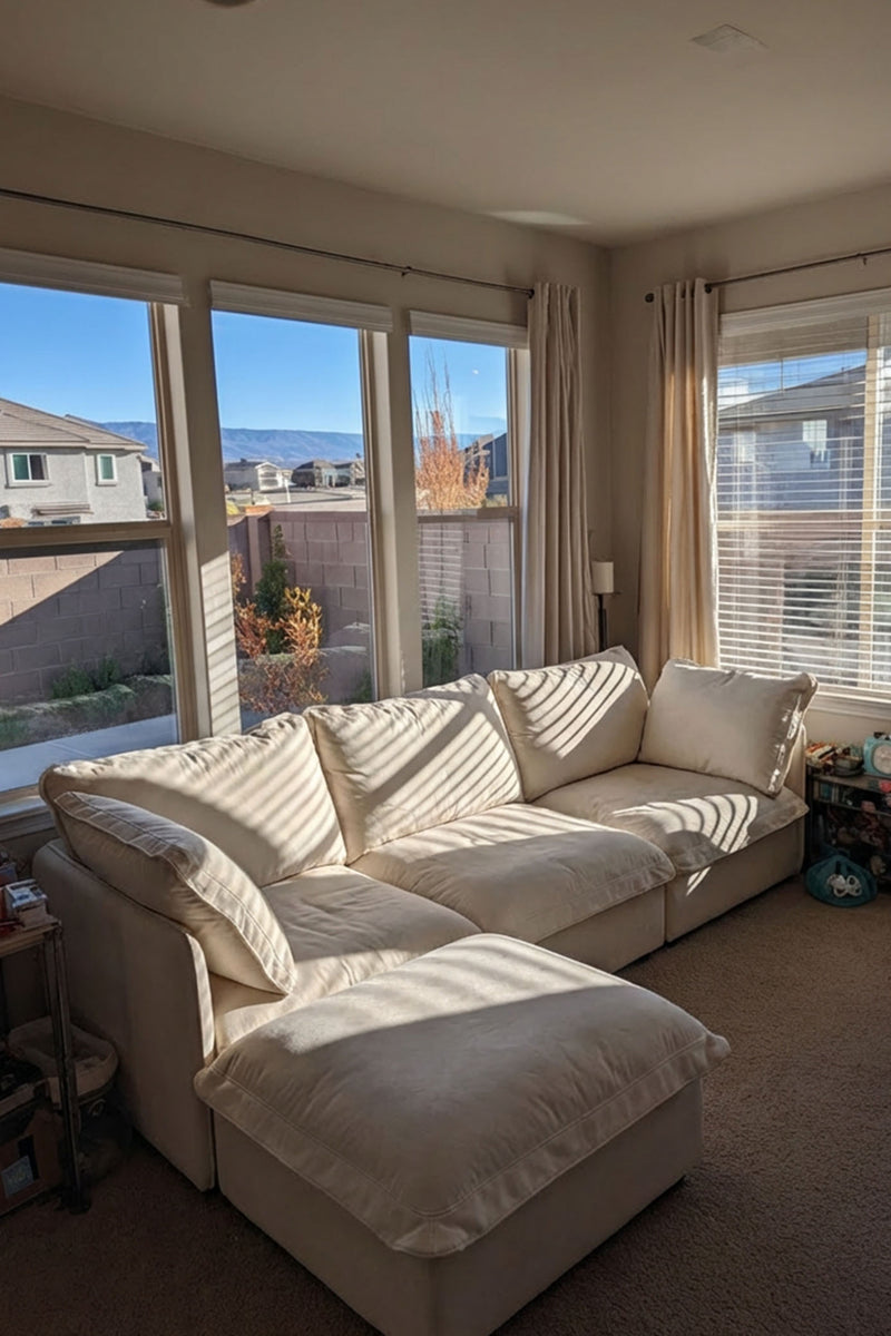 4-Seat L-Shaped in Chalk Chenille