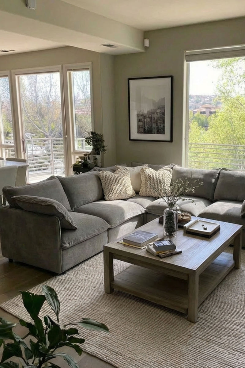 5-Seat L-Shaped in Fossil Gray Chenille