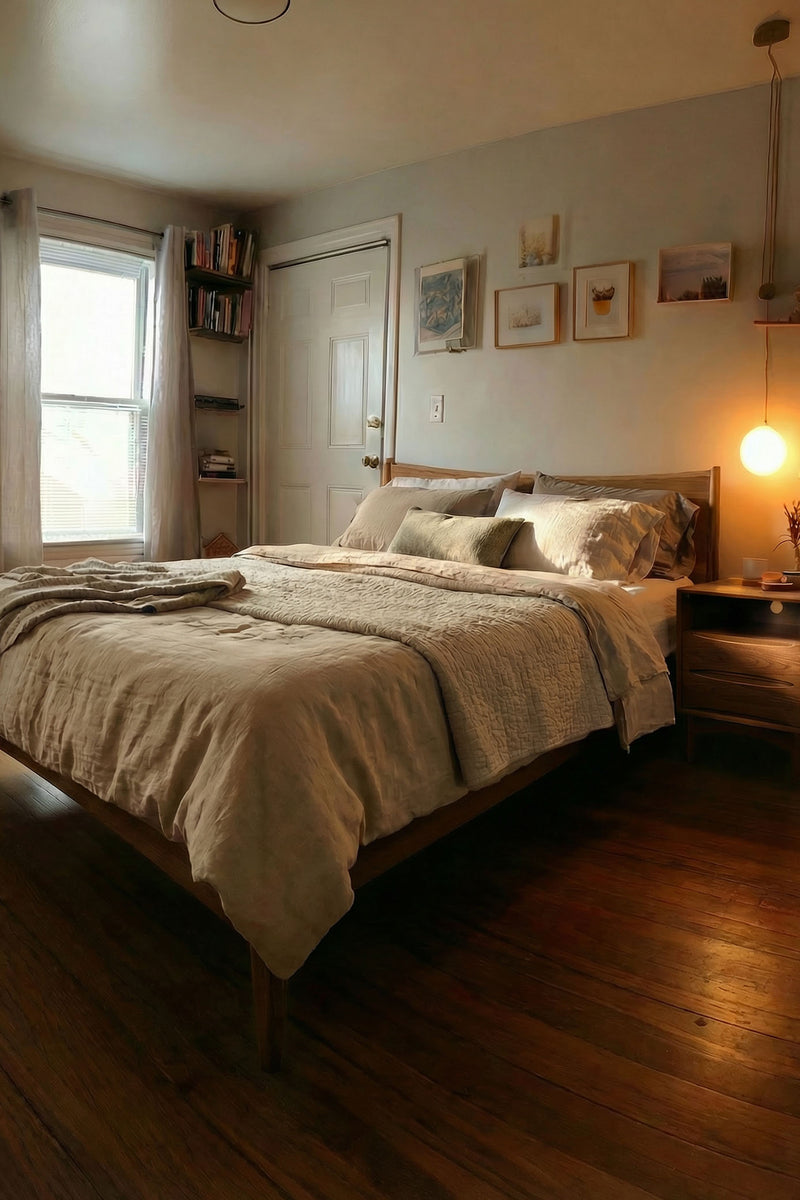 King Bed w/ Storage Nightstand