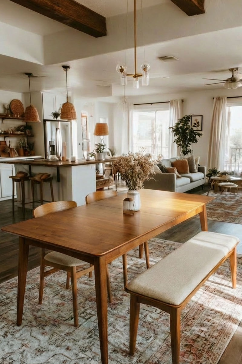 Retrovie Extendable Dining Table, Chairs & Bench