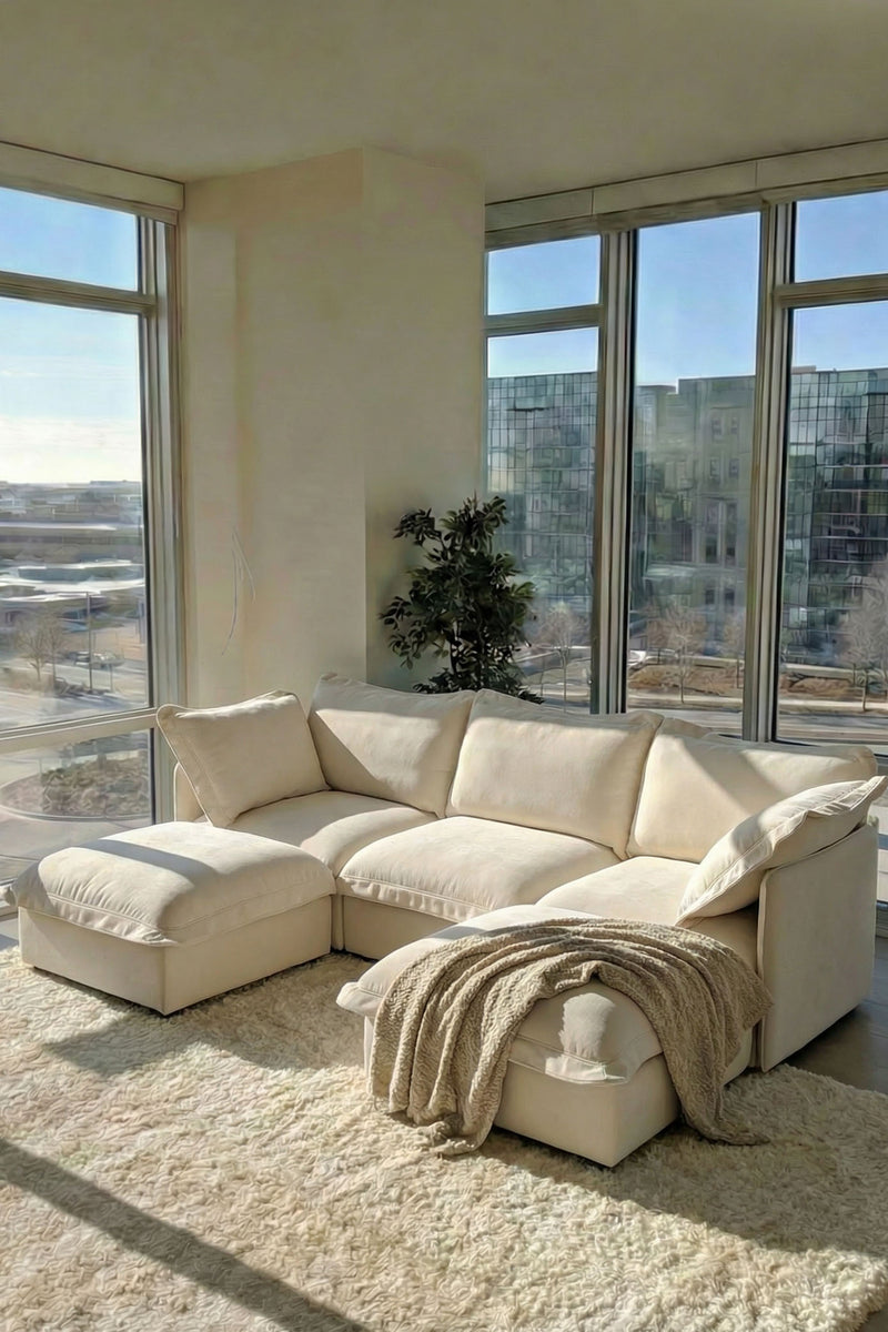 5-Seat U-Shaped in Chalk Chenille