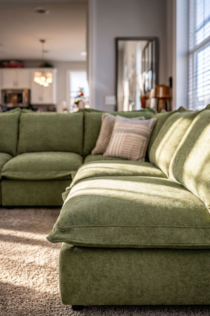 5-Seat L-Shaped in Juniper Green Chenille