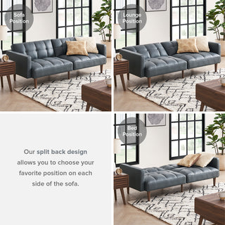 Aaron Futon Sofa Bed, Cloud Gray Faux Leather